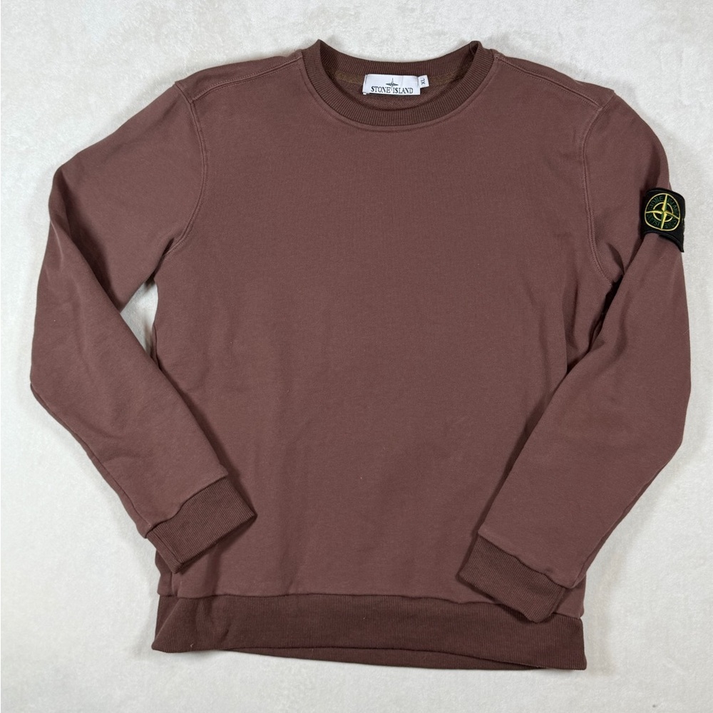 Stone Island XL Slim Fit Chocolate Classic Crewneck Sweater with Arm Patch EUC